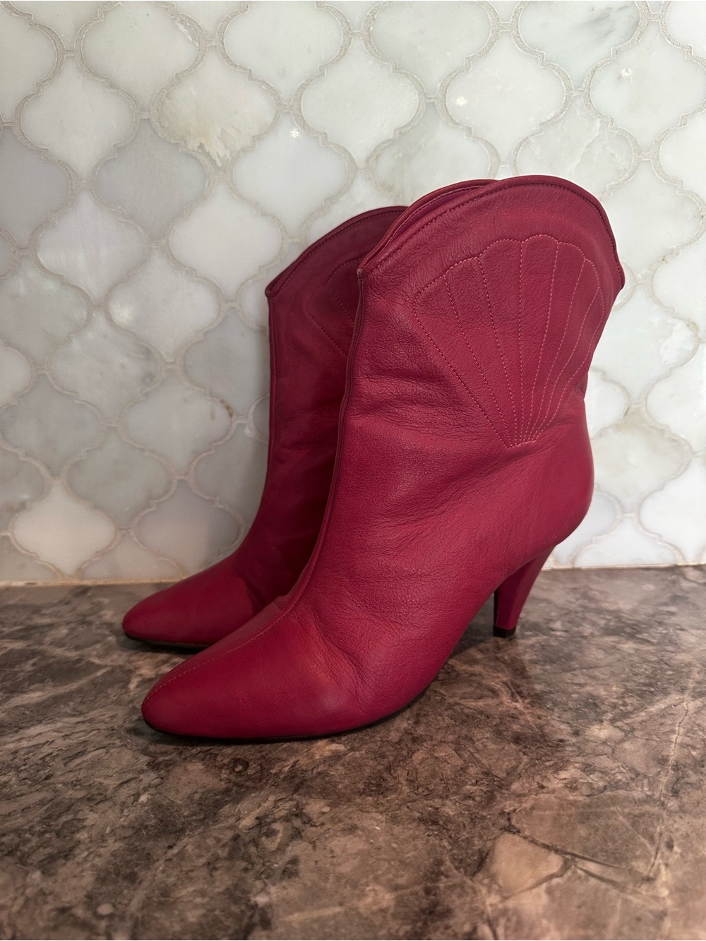 Colcci Pink Leather Western Ankle Booties Size 7 / EU 38 Made in Brazil
